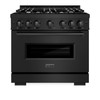 ZLINE 5-Piece Appliance Package - 36-Inch Dual Fuel Range, Hood, Refrigerator with Water Dispenser, Dishwasher, and Microwave Drawer in Black Stainless Steel