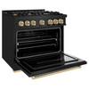 ZLINE 5-Piece Appliance Package - 36-Inch Gas Range, Hood, Refrigerator with Water Dispenser, Dishwasher, and Microwave Drawer in Black Stainless Steel with Champagne Bronze Accents