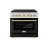 ZLINE Autograph Edition 36-Inch 5.2 cu. ft. Paramount Dual Fuel Range with 6 Burner DuoPro™ Cooktop and Electric Convection Oven with Black Matte Door and Polished Gold Accents (PSDRZ-BLM-36-G)
