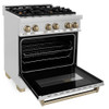 ZLINE Autograph Edition 4-Piece Appliance Package - 30-Inch Dual Fuel Range, Refrigerator, Wall Mounted Range Hood, & 24-Inch Tall Tub Dishwasher in Stainless Steel with Champagne Bronze Trim (4KAPR-RARHDWM30-CB)
