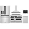 ZLINE 5-Piece Appliance Package - 48-Inch Dual Fuel Range, Hood, Refrigerator with Water Dispenser, Dishwasher, and Microwave Drawer in Stainless Steel with Matte Black Accents