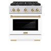 ZLINE Autograph Edition 3-Piece Appliance Package - 30-Inch Gas Range, Wall Mounted Range Hood, & 24-Inch Tall Tub Dishwasher in Stainless Steel and White Door with Champagne Bronze Trim (3AKP-SGRWMRHDWM30-CB)