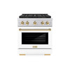 ZLINE Autograph Edition 30-Inch 4.2 cu. ft. Paramount Gas Range with 4 Burner DuoPro™ Cooktop and Convection Gas Oven in Stainless Steel with White Matte Door and Polished Gold Accents (PSGRZ-WM-30-G)