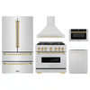 ZLINE 5-Piece Appliance Package - 36-Inch Gas Range, Hood, Refrigerator, Dishwasher, and Microwave Drawer in Stainless Steel with Gold Accents