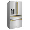 ZLINE Autograph 36-Inch Stainless Counter-Depth Fridge w/ Water Dispenser & Gold Helix Handles (RFMZ-W-36-KG)