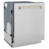 ZLINE 5-Piece Appliance Package - 48-Inch Gas Range, Hood, Refrigerator, Dishwasher, and Microwave Drawer in Stainless Steel with Gold Accents
