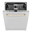 ZLINE 5-Piece Appliance Package - 48-Inch Gas Range, Hood, Refrigerator, Dishwasher, and Microwave Drawer in Stainless Steel with Gold Accents