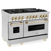 ZLINE Autograph Edition 3-Piece Appliance Package - 48-Inch Dual Fuel Range, Wall Mounted Range Hood, & 24-Inch Tall Tub Dishwasher in Stainless Steel with Gold Trim (3AKP-RARHDWM48-G)