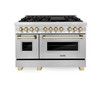 ZLINE Autograph Edition 3-Piece Appliance Package - 48-Inch Dual Fuel Range, Wall Mounted Range Hood, & 24-Inch Tall Tub Dishwasher in Stainless Steel with Gold Trim (3AKP-RARHDWM48-G)