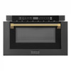 ZLINE Autograph 24-Inch Microwave Drawer in Black Stainless Steel and Polished Gold Helix Handle (MWDZ-1-BS-H-KG)