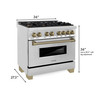 ZLINE Autograph Edition 3-Piece Appliance Package - 36-Inch Dual Fuel Range, Wall Mounted Range Hood, and 24-Inch Tall Tub Dishwasher in Stainless Steel with Champagne Bronze Trim (3AKP-RARHDWM36-CB)