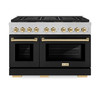 ZLINE Autograph Edition 48-Inch 6.7 cu. ft. Paramount Dual Fuel Range with 8 Burner DuoPro™ Cooktop and Dual Ovens in Satin Stainless Steel with Black Matte Doors and Polished Gold Accents (PSDRSZ-BLM48-G)