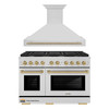 ZLINE Autograph Edition 2-Piece Appliance Package - 48-Inch Gas Range & Wall Mounted Range Hood in Stainless Steel with Champagne Bronze Trim (2AKPR-SGRRH48-CB)