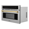 ZLINE Autograph Edition 2-Piece Appliance Package - 30-Inch Single Wall Oven with Self-Clean and 30-inch Built-In Microwave Oven in Satin Stainless Steel with Gold Trim