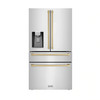 ZLINE 5-Piece Appliance Package - 36-Inch Dual Fuel Range, Hood, Refrigerator with Water Dispenser, Dishwasher, and Microwave Drawer in Stainless Steel with Champagne Bronze Accents