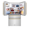 ZLINE 5-Piece Appliance Package - 36-Inch Dual Fuel Range, Hood, Refrigerator with Water Dispenser, Dishwasher, and Microwave Drawer in Stainless Steel with Champagne Bronze Accents