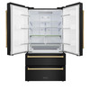 ZLINE 5-Piece Appliance Package - 48-Inch Dual Fuel Range, Hood, Refrigerator, Dishwasher, and Microwave Drawer in Black Stainless Steel with Gold Accents