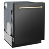 ZLINE 5-Piece Appliance Package - 48-Inch Dual Fuel Range, Hood, Refrigerator, Dishwasher, and Microwave Drawer in Black Stainless Steel with Gold Accents