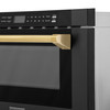 ZLINE 5-Piece Appliance Package - 48-Inch Dual Fuel Range, Hood, Refrigerator, Dishwasher, and Microwave Drawer in Black Stainless Steel with Gold Accents