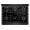 ZLINE Autograph Edition 3-Piece Appliance Package - 36-Inch Gas Range, Wall Mounted Range Hood, & 24-Inch Tall Tub Dishwasher in Black Stainless Steel with Gold Trim (3AKP-SGRBRHDWV36-G)