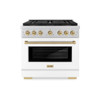 ZLINE Autograph Edition 36-Inch 5.2 cu. ft. Paramount Dual Fuel Range with 6 Burner DuoPro™ Cooktop and Electric Convection Oven with White Matte Door and Champagne Bronze Accents (PSDRZ-WM-36-CB)