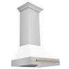 ZLINE Autograph Package - 30-Inch Dual Fuel Range, Range Hood, and Dishwasher in Stainless Steel and White Door with Bronze Trim (3AKP-RAWMRHDWM30-CB)
