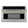 ZLINE Autograph 30-Inch Microwave Oven in Stainless Steel and Polished Gold Helix Handle (MWOZ-30-KG)