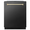 ZLINE 5-Piece Appliance Package - 48-Inch Gas Range, Hood, Refrigerator with Water Dispenser, Dishwasher, and Microwave Drawer in Black Stainless Steel with Gold Accents