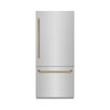 ZLINE Autograph 36-Inch Built-In Refrigerator w/ Gray Interior and Polished Gold Helix Handles (GRBITZ-30436KG)