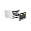 ZLINE 5-Piece Appliance Package - 30-Inch Dual Fuel Range, Hood, Refrigerator with Water Dispenser, Dishwasher, and Microwave Drawer in Stainless Steel with Gold Accents