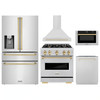 ZLINE 5-Piece Appliance Package - 30-Inch Dual Fuel Range, Hood, Refrigerator with Water Dispenser, Dishwasher, and Microwave Drawer in Stainless Steel with Gold Accents