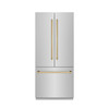 ZLINE Autograph Edition 36-Inch 19.6 cu. ft. French Door Built-In Bottom Freezer Refrigerator with Water Dispenser and Ice Maker in Stainless Steel with Stainless Steel Interior and Polished Gold Accents (SRBIVZ-304-36G)
