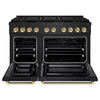 ZLINE Autograph 48-Inch Paramount DuoPro Gas Range in Black Stainless Steel with Polished Gold Helix Handles (PSGRBZ-48-KG)