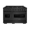 ZLINE 5-Piece Appliance Package - 48-Inch Gas Range, Hood, Refrigerator with Water Dispenser, Dishwasher, and Microwave Drawer in Black Stainless Steel