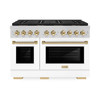 ZLINE Autograph Edition 48-Inch 6.7 cu. ft. Paramount Gas Range with 8 Burner DuoPro™ Cooktop and Dual Ovens with White Matte Doors and Polished Gold Accents (PSGRZ-WM-48-G)