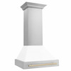 ZLINE Autograph Edition 2-Piece Appliance Package - 30-Inch Dual Fuel Range & Wall Mounted Range Hood in Stainless Steel and White Door with Gold Trim (2AKP-RAWMRH30-G)