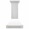 ZLINE Autograph Edition 2-Piece Appliance Package - 30-Inch Dual Fuel Range & Wall Mounted Range Hood in Stainless Steel and White Door with Gold Trim (2AKP-RAWMRH30-G)
