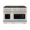 ZLINE Autograph Edition 3-Piece Appliance Package - 48-Inch Gas Range, Wall Mounted Range Hood, & 24-Inch Tall Tub Dishwasher in Stainless Steel with Champagne Bronze Trim (3AKPR-SGRRH48-CB)