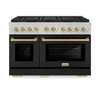 ZLINE Autograph Edition 48-Inch 6.7 cu. ft. Paramount Gas Range with 8 Burner DuoPro™ Cooktop and Dual Ovens in Satin Stainless Steel with Black Matte Doors and Champagne Bronze Accents (PSGRSZ-BLM48-CB)
