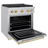 ZLINE Autograph Edition 2-Piece Appliance Package - 30-Inch Gas Range & Wall Mounted Range Hood in Stainless Steel with Gold Trim (2AKP-SGRRH30-G)