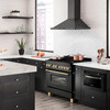 ZLINE Autograph Edition 4-Piece Appliance Package - 36-Inch Dual Fuel Range, Refrigerator with Water Dispenser, Wall Mounted Range Hood, and 24-Inch Tall Tub Dishwasher in Black Stainless Steel with Gold Trim (4KAPR-RABRHDWV36-G)