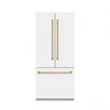 ZLINE Autograph Edition 36-Inch 19.6 cu. ft. French Door Built-In Bottom Freezer Refrigerator with Water Dispenser and Ice Maker in White Matte with Stainless Steel Interior and Champagne Bronze Accents (SRBIVZ-WM-36-CB)