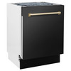 ZLINE Autograph Edition 3-Piece Appliance Package - 48-Inch Gas Range, Wall Mounted Range Hood, & 24-Inch Tall Tub Dishwasher in Black Stainless Steel with Gold Trim (3AKPR-SGRBRHDWV48-G)