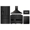 ZLINE 5-Piece Appliance Package - 48-Inch Dual Fuel Range, Hood, Refrigerator with Water Dispenser, Dishwasher, and Microwave Drawer in Black Stainless Steel