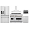 ZLINE 5-Piece Appliance Package - 48-Inch Gas Range, Hood, Refrigerator with Water Dispenser, Dishwasher, and Microwave Drawer in Stainless Steel