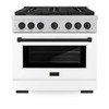 ZLINE Autograph Edition 3-Piece Appliance Package - 36-Inch Gas Range, Wall Mounted Range Hood, & 24-Inch Tall Tub Dishwasher in Stainless Steel and White Door with Matte Black Trim (3AKP-SGRWMRHDWM36-MB)
