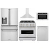 ZLINE 5-Piece Appliance Package - 30-Inch Gas Range, Hood, Refrigerator with Water Dispenser, Dishwasher, and Microwave Drawer in Stainless Steel
