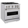 ZLINE 5-Piece Appliance Package - 30-Inch Gas Range, Hood, Refrigerator with Water Dispenser, Dishwasher, and Microwave Drawer in Stainless Steel