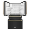 ZLINE 5-Piece Appliance Package - 36-Inch Gas Range, Hood, Refrigerator with Water Dispenser, Dishwasher, and Microwave Drawer in Black Stainless Steel with Gold Accents