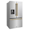 ZLINE Autograph 36-Inch Standard-Depth French Door Refigerator with External Water Dispenser & Dual Ice Maker in Stainless Steel with Gold Helix Handles (RSMZ-W-36-KG)